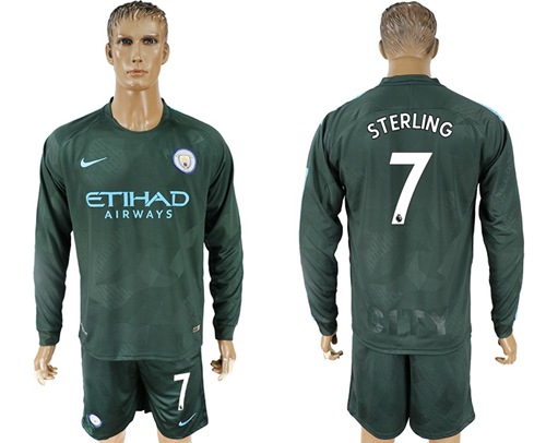 Manchester City #7 Sterling Sec Away Long Sleeves Soccer Club Jersey